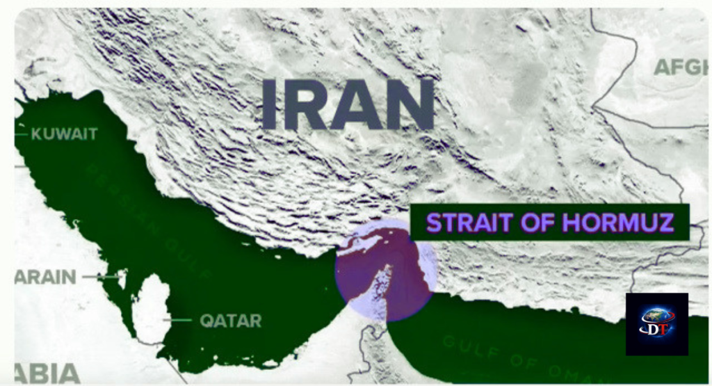 Map of Hormuz Strait showing blocked routes and oil tanker traffic during Iran war crisis