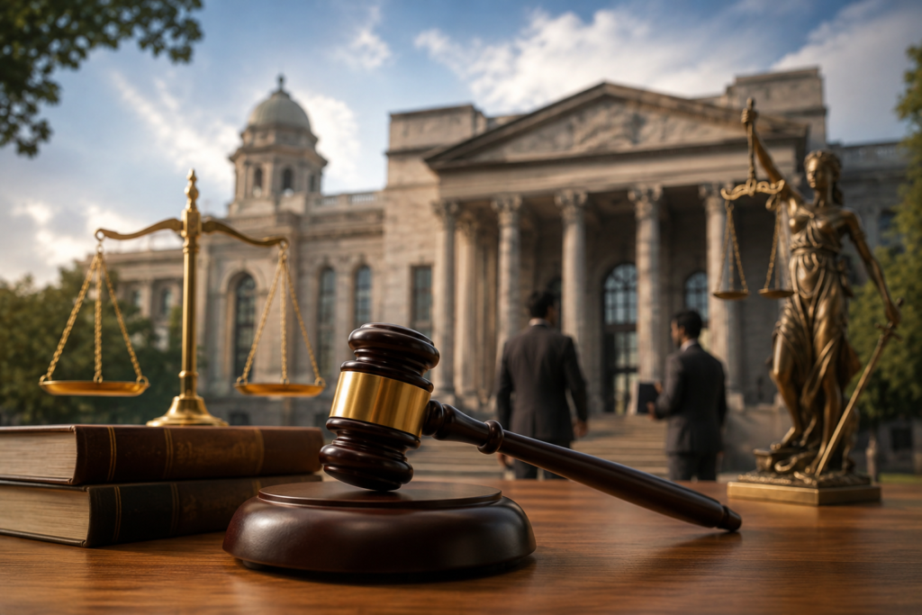 Courtroom illustration showing the LHC bars new civil suits sans reasoned orders judgment to ensure transparent legal decisions.