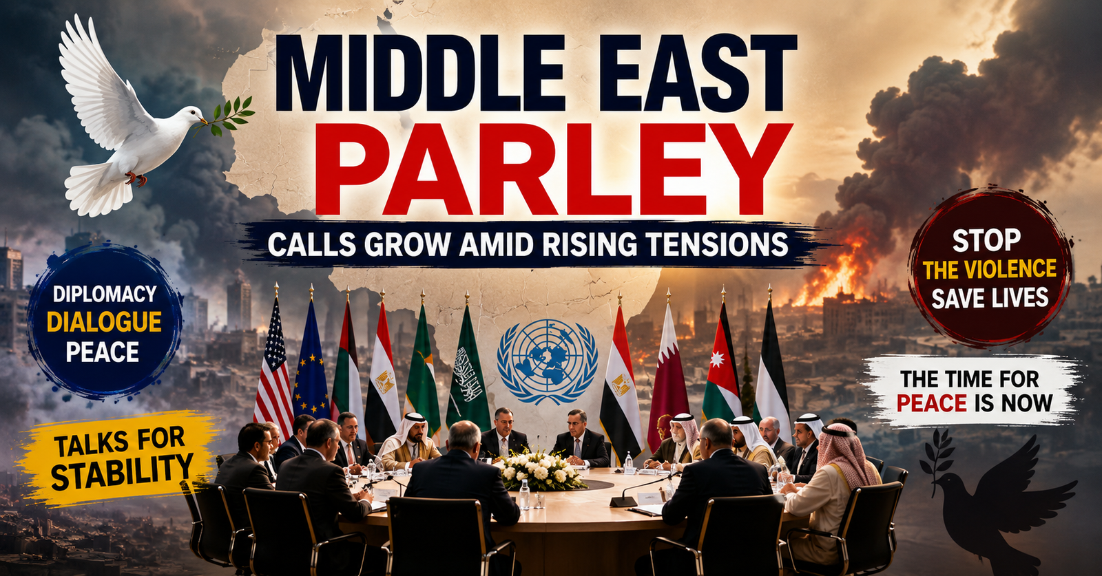 Middle East Parley meeting as international mediators discuss peace amid rising Middle East tensions.